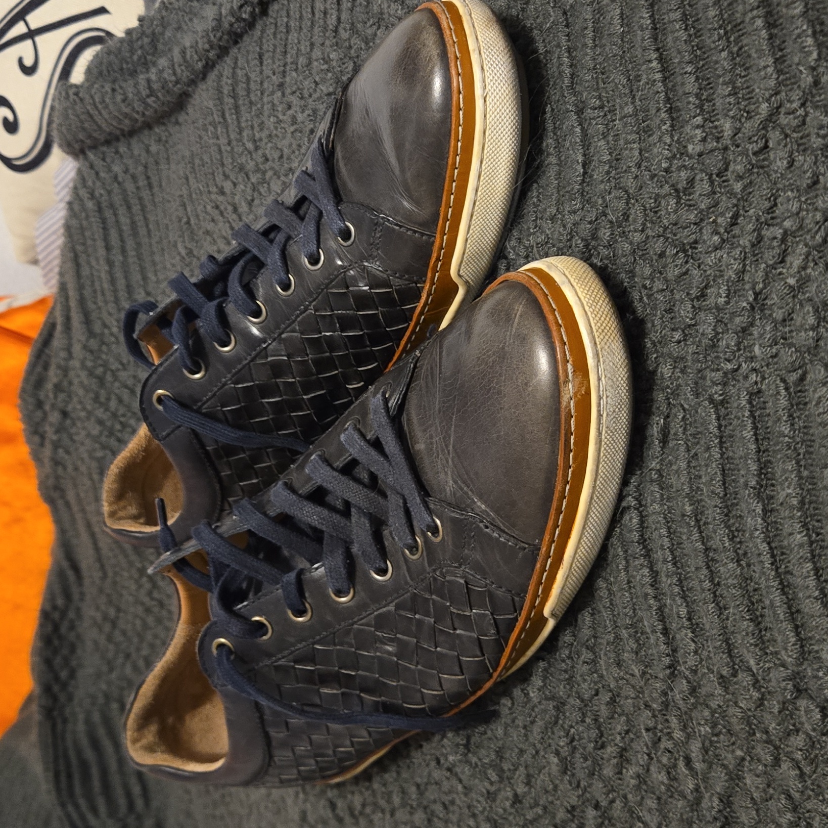 Allen Edmonds Dark Gray Leather Sneakers (600 Retail) Size 10.5